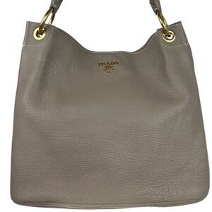 Prada Leather Hobo Bag Beige Soft Pebbled Shoulder Bag GHW